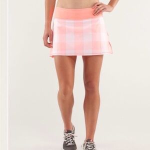 lululemon athletica Coral and Light Pink Plaid Skort